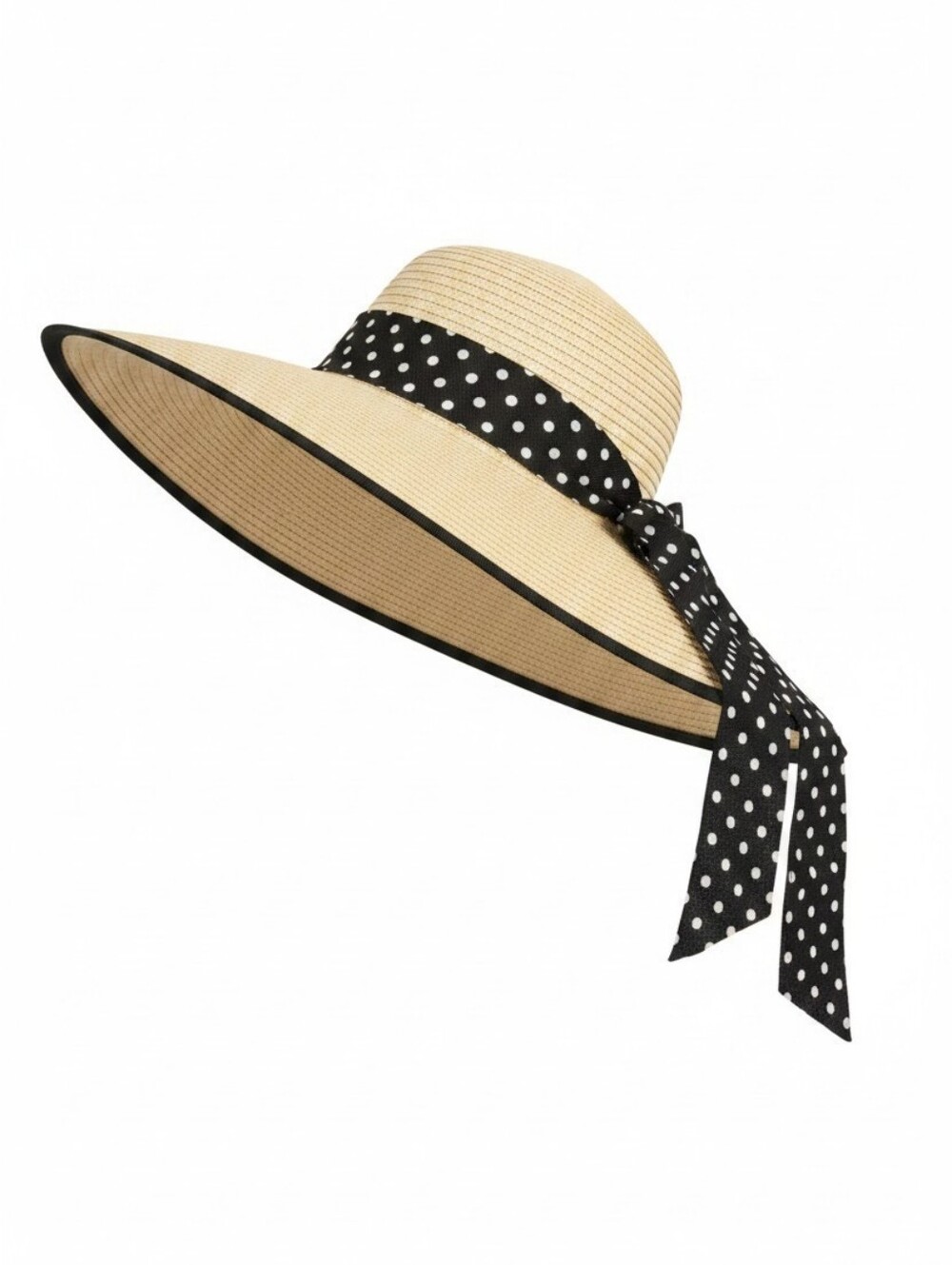 Chic Wide Brim Summer Hat with Polka Dot Band - Picture 2 of 5
